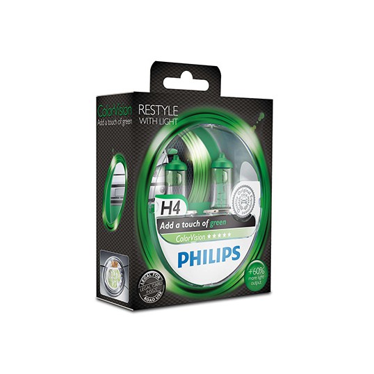 H4 PHILIPS ColorVision Green 3350K (Pair)